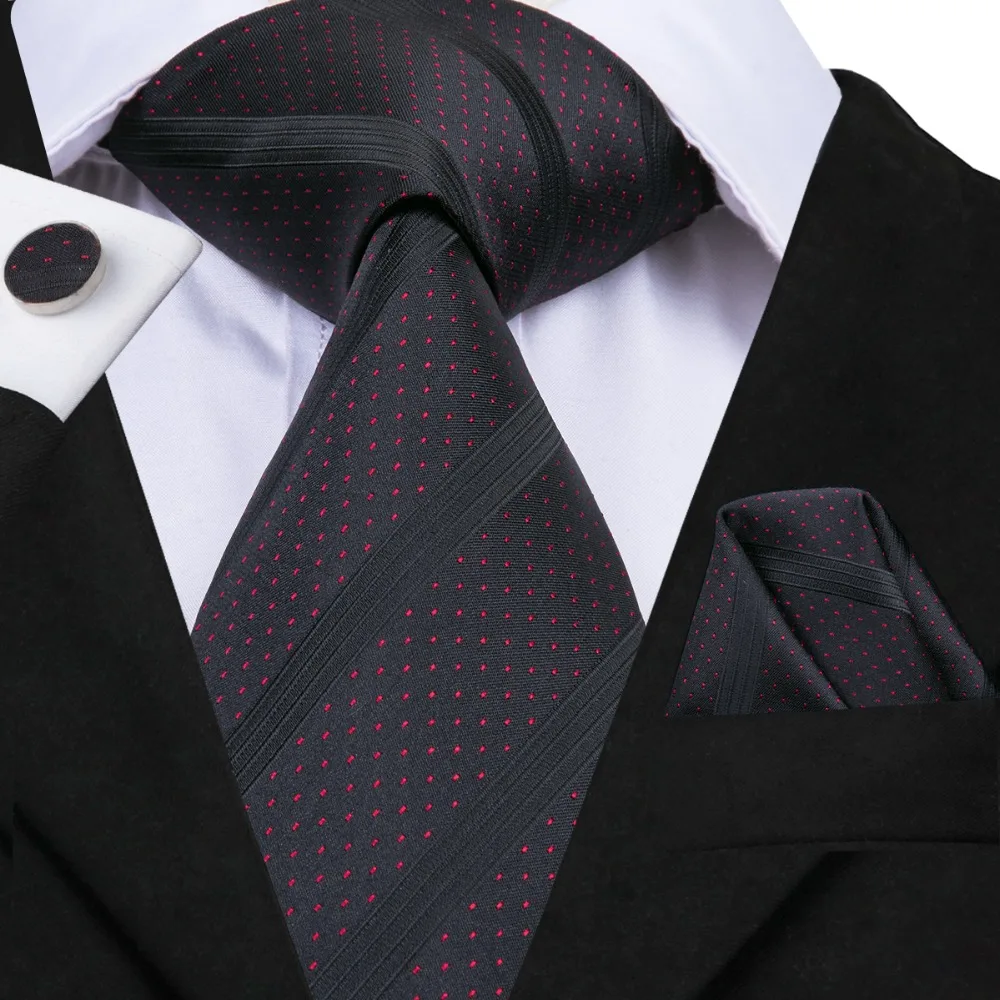 Hi-Tie 2018 Новое поступление 100% шелковый галстук в деловом стиле черный носовые