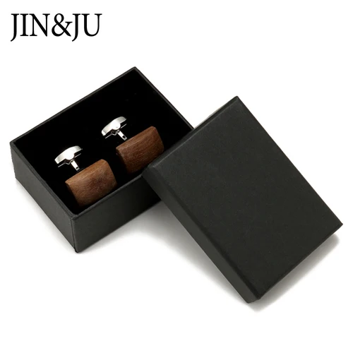 With Gifts Box JIN& JU, низкий ключ, роскошные запонки из орехового дерева для мужчин, высокое качество, мужские ювелирные изделия, Круглые, ореховые запонки, мужские запонки - Окраска металла: With Gifts Box