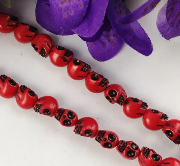 

6 Strands of 40 pcs dark red skull acrylic beads #22629