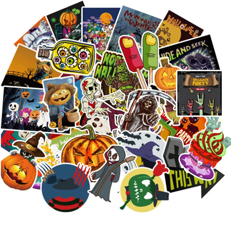 100Pcs Halloween Pumpkin Grim Reaper Sticker DIY Stickers For Skateboard Laptop Luggage Snowboard Fridge Toy CarStyling home toy | Игрушки и