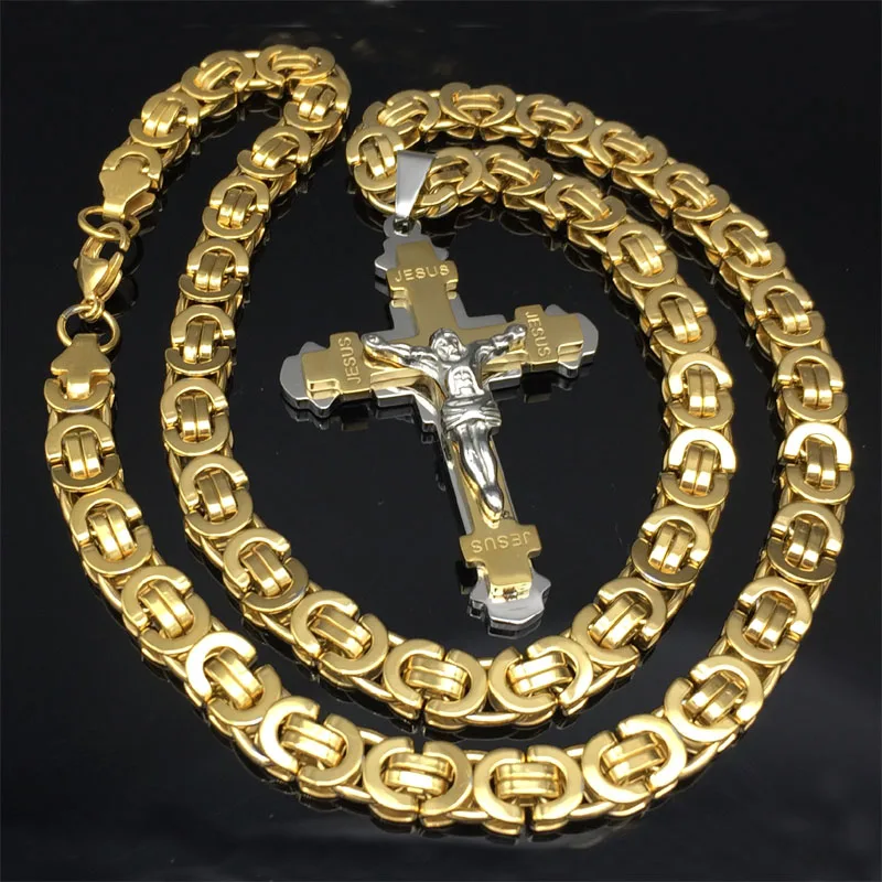 

Подвеска с крестом Иисуса для мужчин, византийская цепочка золотого цвета, крест на Рождество, ювелирное изделие «сделай сам» 23,62 дюйма, 5 мм