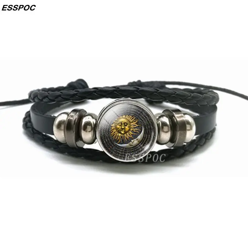 Многослойный женский кожаный браслет с принтом Солнца и Луны|bracelet braided|leather charm