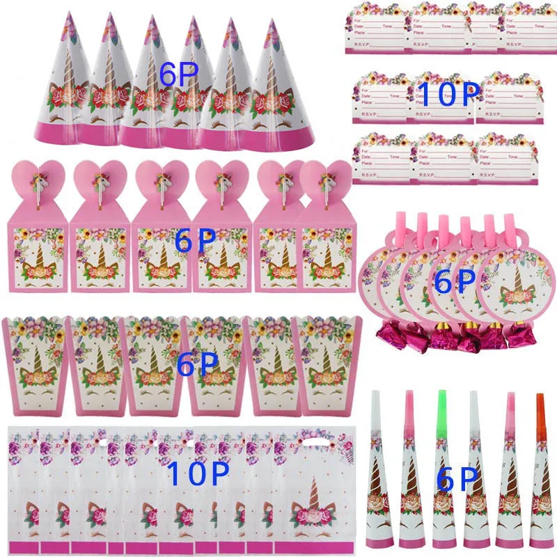 set 2 51/81 шт. Вечерние принадлежности с единорогом для украшения дня рождения, одноразовые столовые приборы, набор бумажных тарелок, чашка, баннер, декор для девочек - Цвет: set 2