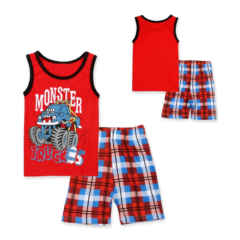 2016 Summer New Arrived Boys Sport Suit Fashion Pattern Children Clothing Set Vest + Grid Shorts Tracksuit Size 90-130 |