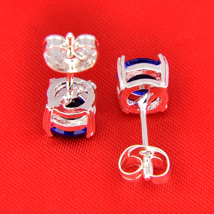 Promotions 10pair Roun Swiss Blue Synthetic Crystal Silver Plated Stud Earrings Hot Sale Fashion Women Jewelry Wholesale E0196 | Украшения
