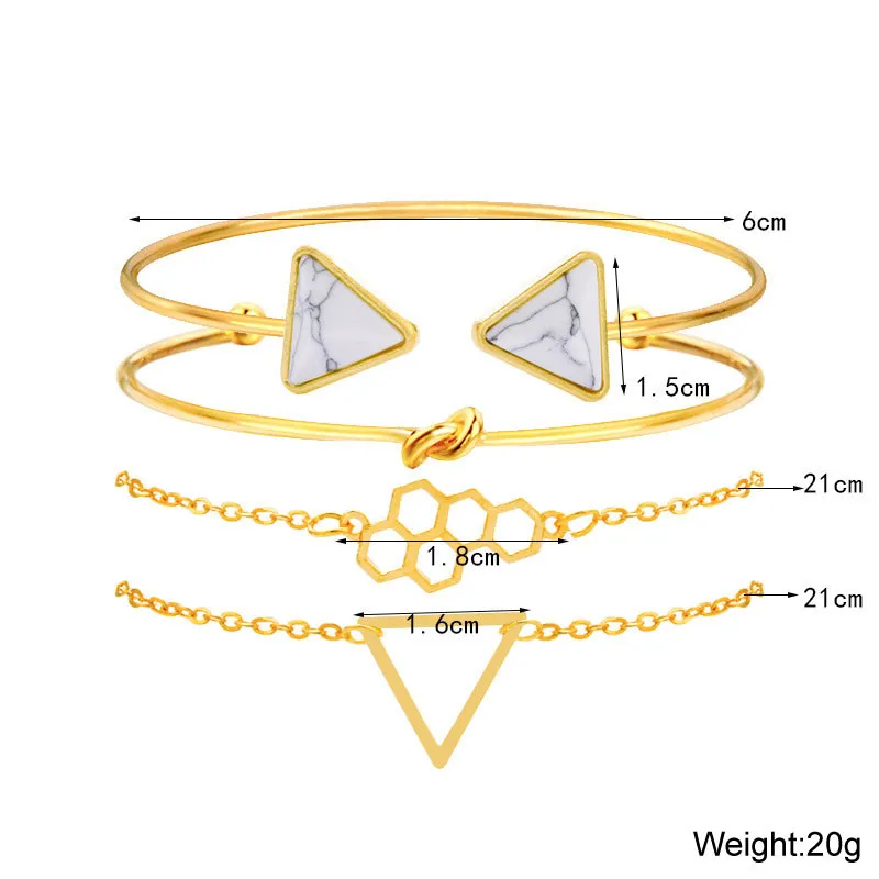 New 4pcs Infinite White Stone Bangle Women Triangle Honeycomb Pendant Link Chains Twist Open Cuff Bracelets/Bangles Set Female | Украшения