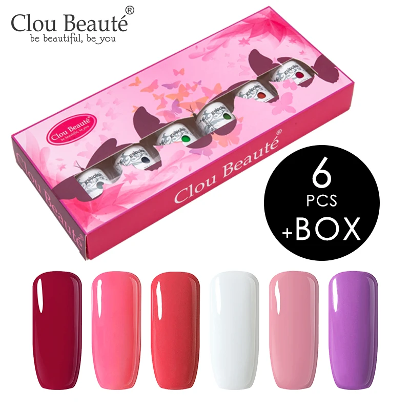 ZH01-6pcs Clou Beaute 6 шт. Гель-лак для ногтей УФ светодиодный Лак Блеск для ногтей розовый красный слоновая кость замачиваемый Гель-лак набор 8 мл подарочная коробка - Цвет: ZH01-6pcs