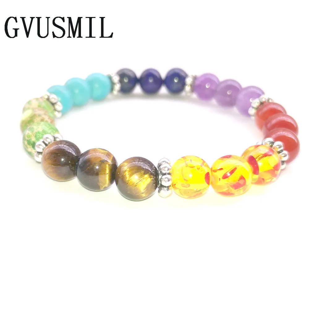 GVUSMIL Fashion 7 Chakra Bracelet Men Multicolor Healing Balance Beads Reiki Buddha Prayer Natural Stone Yoga Women | Украшения и