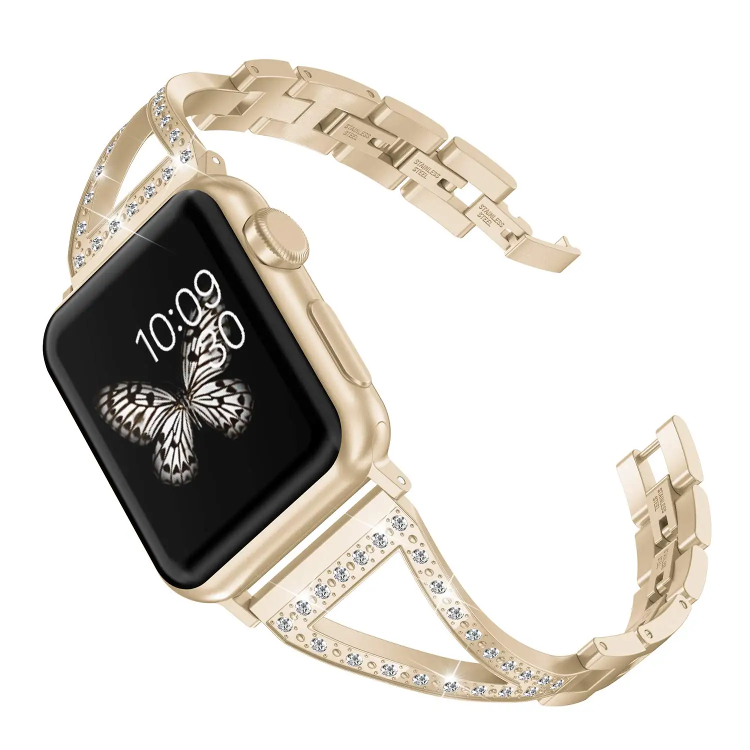 Браслет женский из нержавеющей стали с кристаллами ремешок для Apple Watch Series 1 2 3 4 Band