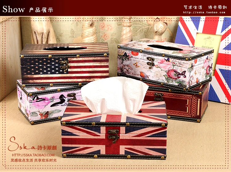 

European American Retro Landscape Rectangular Napkin Tissue Box Home Living Room Restaurant Hotel Table Decoration