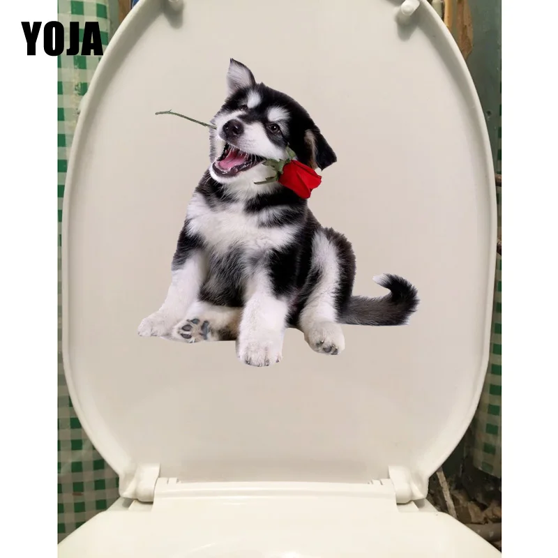 YOJA 20,9*22,9 см Хаски с розами во рту Наклейка на стену с животными туалетный столик декор наклейки для унитаза T1-0321