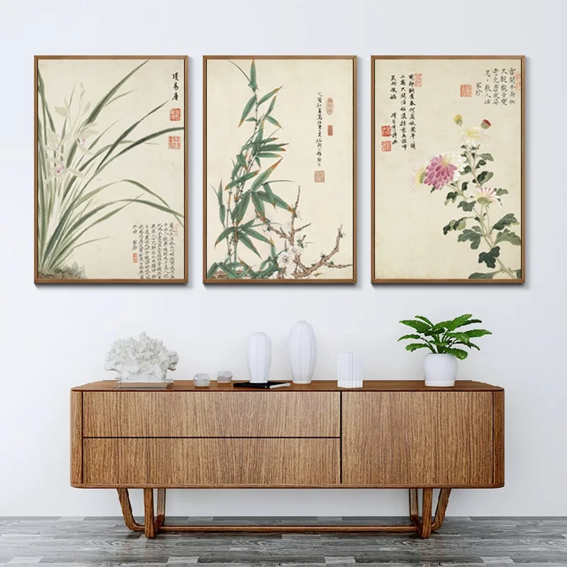 Винтажный художественный китайский стиль Meilan Bamboo и плакат с надписями, печать на холсте для дома, картина, украшение на стену, на заказ