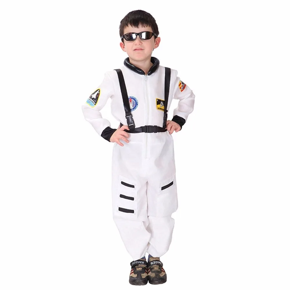 Child Kids Astronaut Costume Spaceman Fancy Dress Outfit Uniform Halloween Cosplay Spacesuit(White M 5-10 years) | Тематическая