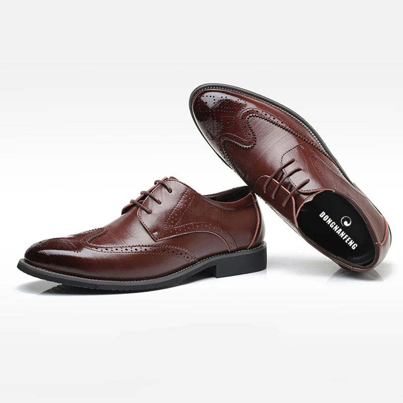 DONGNANFENG Men's Male Casual Cow Genuine Leather Shoes Oxfords British Brogue Business Lace Up Big Size 46 47 48 MHC-7196 | Обувь
