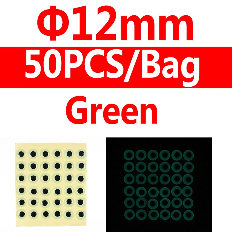 12mm green 50pcs Wifreo 50 шт./лот 3D светящиеся рыбьи глаза имитация мухобойка морские рыболовные Джиги ночная рыбалка приманка аксессуары оранжевый зеленый - Цвет: 12mm green 50pcs