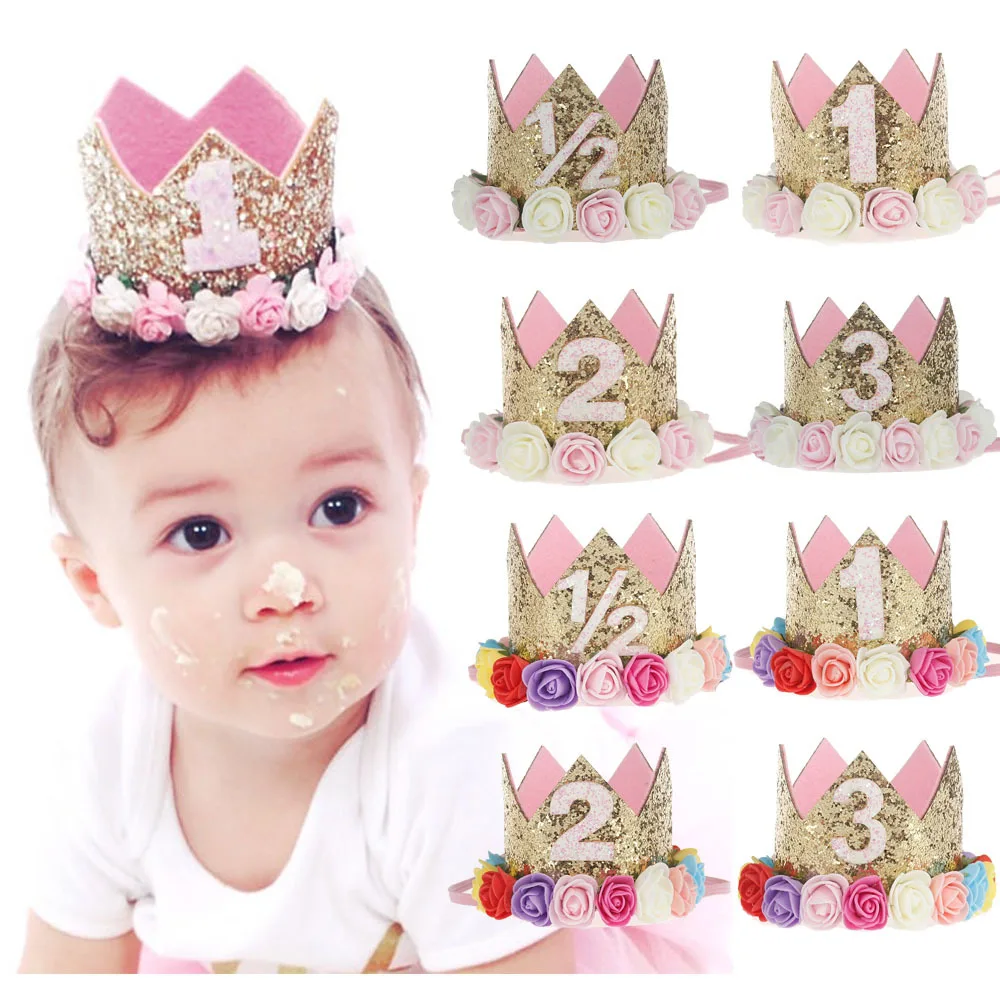 First birthday flower adornment 1 cap Priness pink 2 or 3 years old hat for the baby's hair accessories Free transporta | Дом и сад
