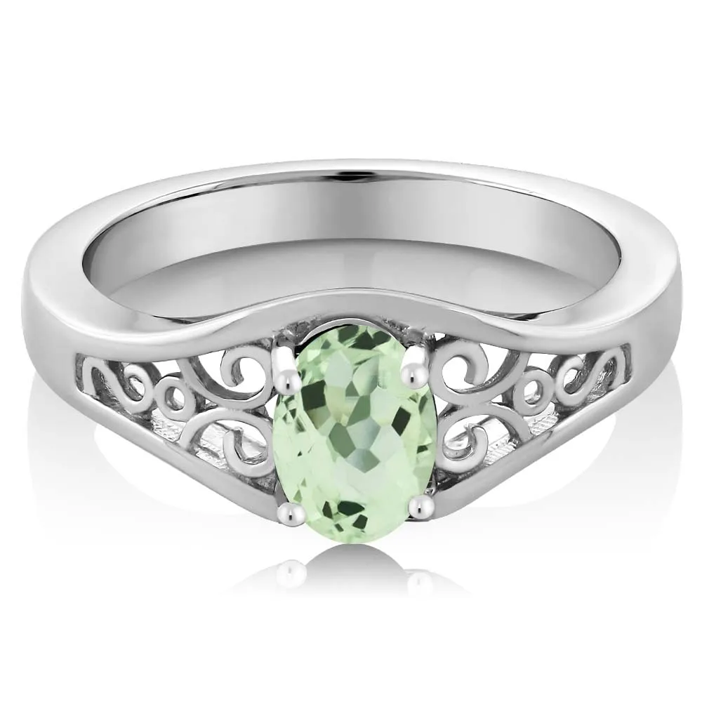 GemStoneKing 1.00 Ct Oval Green Amethyst 925 Sterling Silver Ring Fashion Dadies Mint Retro Women Engagement | Украшения и