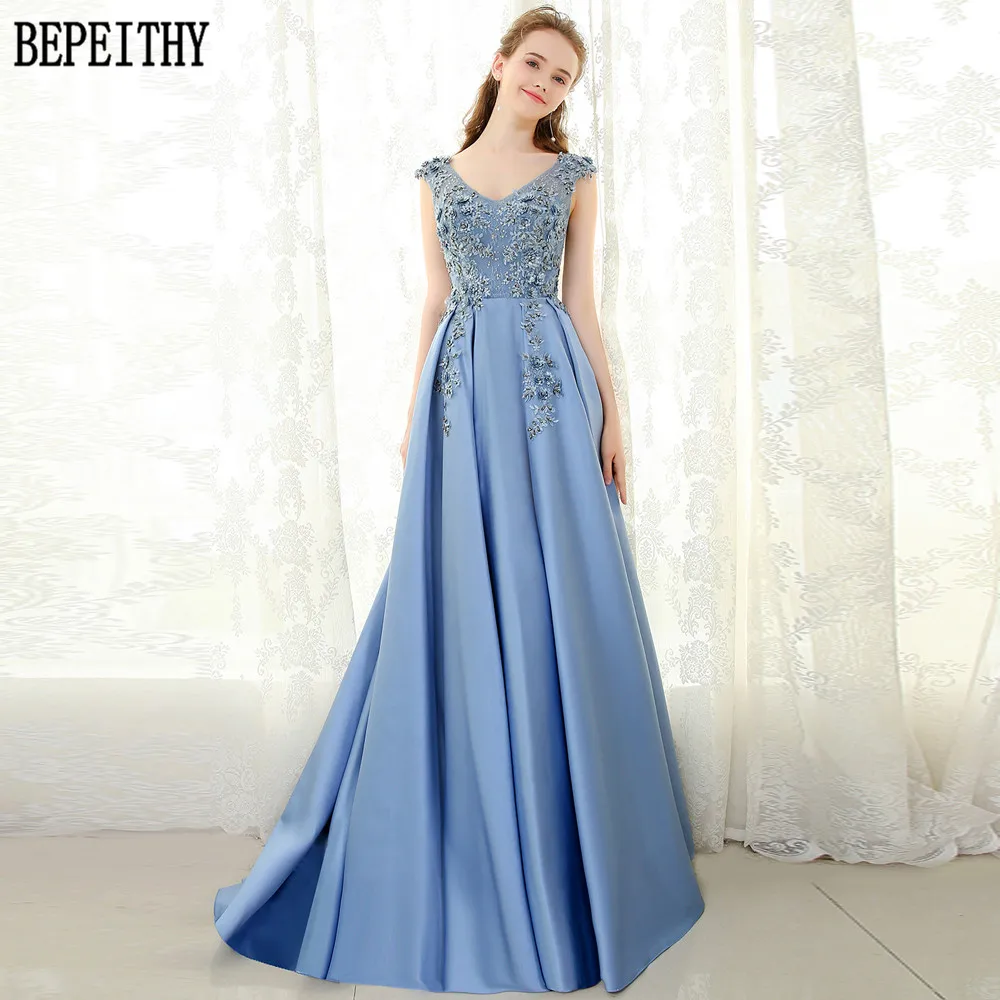 BEPEITHY Vestido De Festa Элегантное Атласное ТРАПЕЦИЕВИДНОЕ ПЛАТЬЕ С v-образным вырезом и
