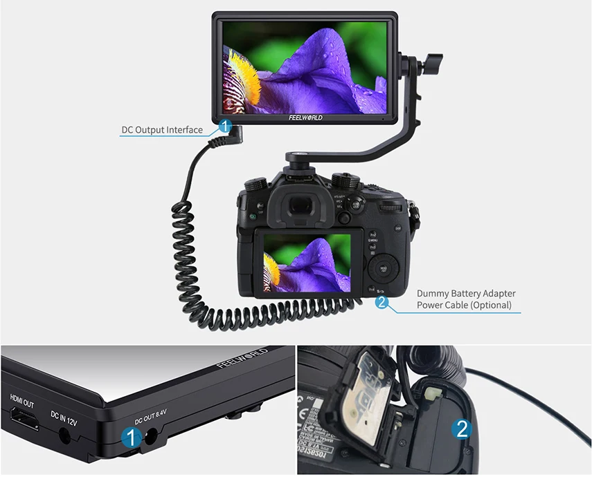 FEELWORLD S55 5,5 дюймов для однообъективной цифровой зеркальной фотокамеры монитор камеры 4K HDMI lcd ips HD 1280x720 дисплей монитор поля 8,4 в DC Выход для Nikon Sony Canon