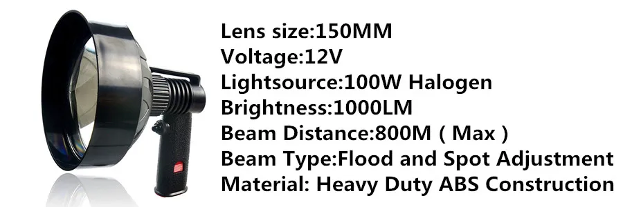 HH" 100 Вт галогенный для охоты Точечный светильник 1000LM 12V 150 мм пятна или луч регулировки морской светильник поисковый фонарь, украшенное мозаикой из драгоценных камней, 12V гнездовой разъем