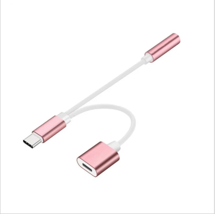 Rose Gold 2 в 1 USB C type-C до 3,5 мм разъем для наушников адаптер AUX& сбор данных синхронизации кабель - Цвет: Rose Gold