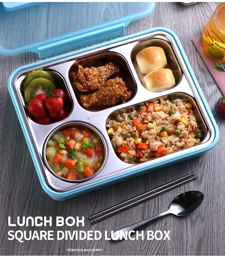 С закрытыми точками, Большой Вместительный bento ящик прямоугольных тарелок 304 изолированный Ланчбокс из нержавеющей стали