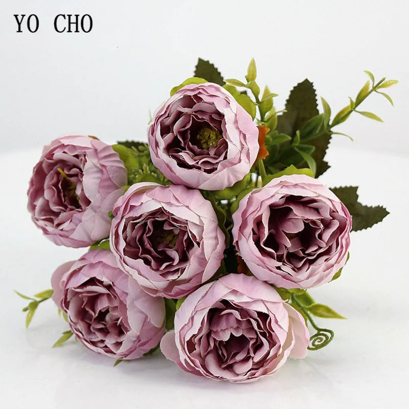 

YO CHO 6 Heads/Bouquet Peonies Artificial Flowers Silk Peonies Bouquet White Pink Wedding Home Decoration Fake Peony Rose Flower