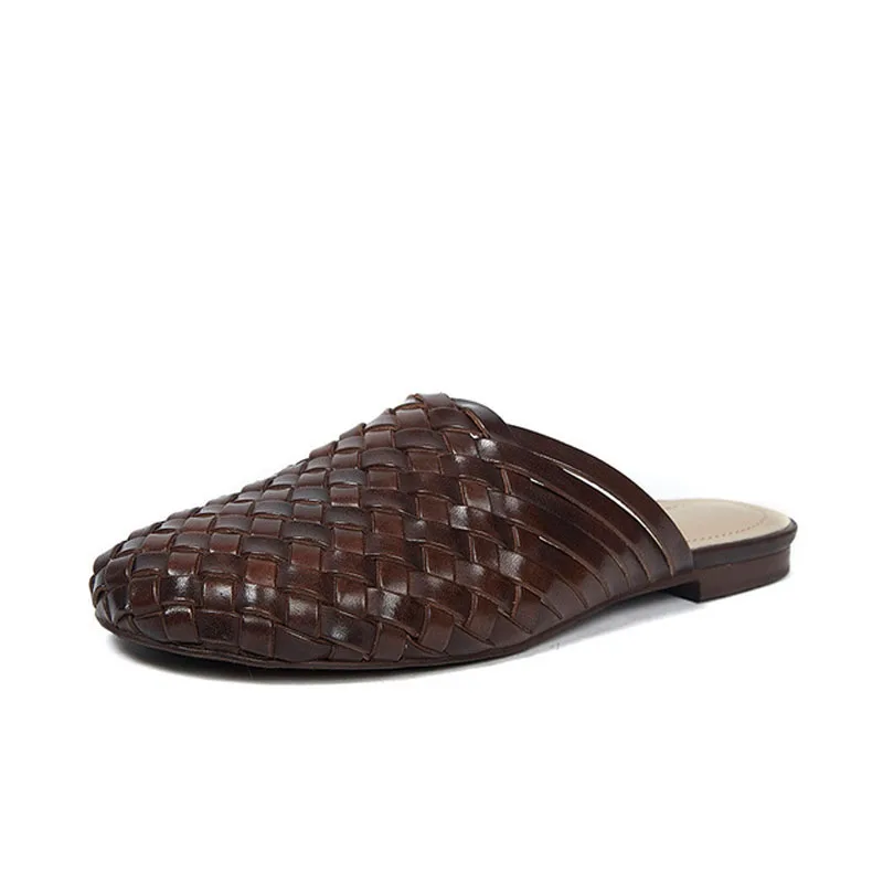 Baotou/Летние кожаные плетеные сандалии на плоской подошве в винтажном стиле ручной