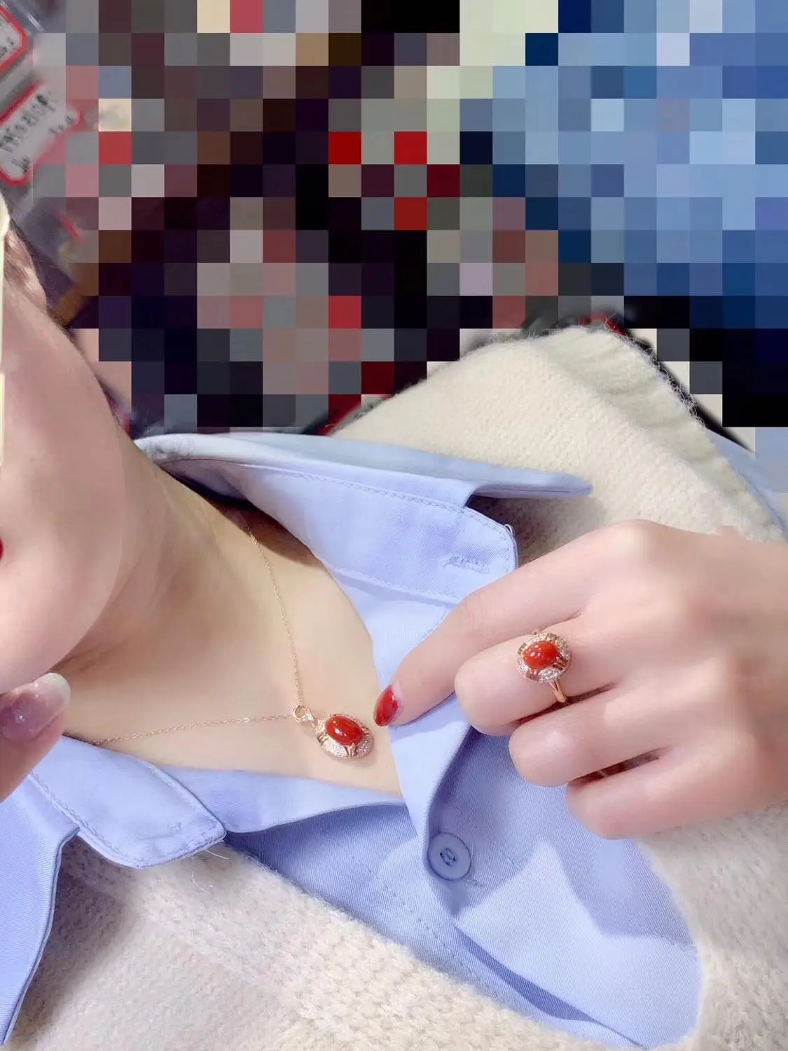 

elegant red coral gemstone ring and necklace jewelry set with silver for women fine jewelry natural gem 925 sterling silver gift