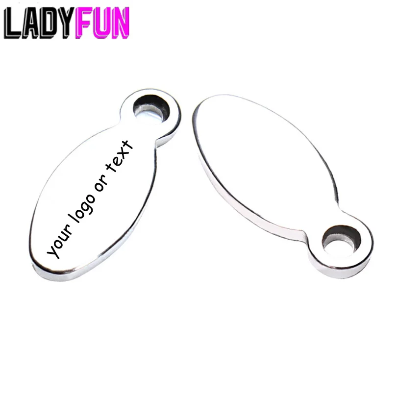 Ladyfun 2019 Custom Logo Tags-Mini Oval Steel Charms 4x10mm-Customizable Metal Pendant Charm For Necklace Tags 50pcs a lot