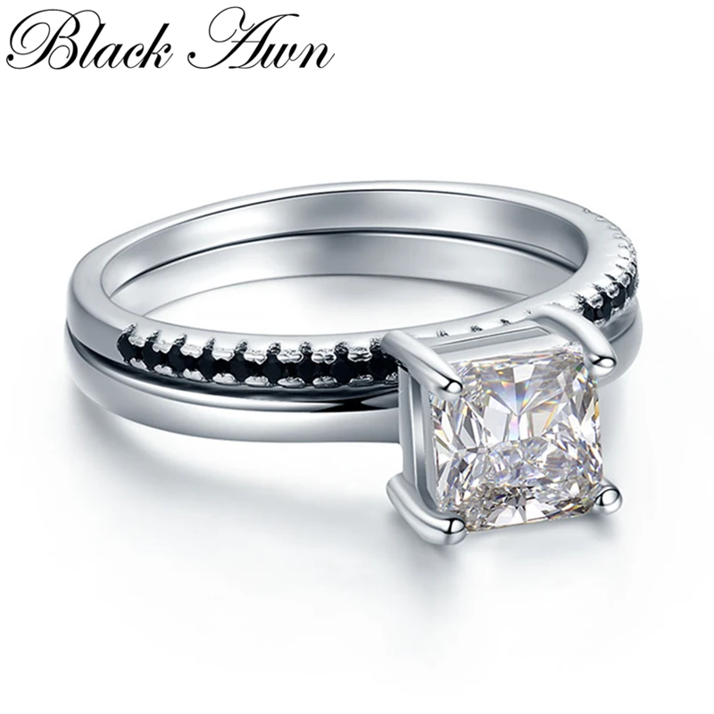Комплект женских колец из серебра 2 5 пробы с черным камнем 925 г|set rings|set rings for womenset