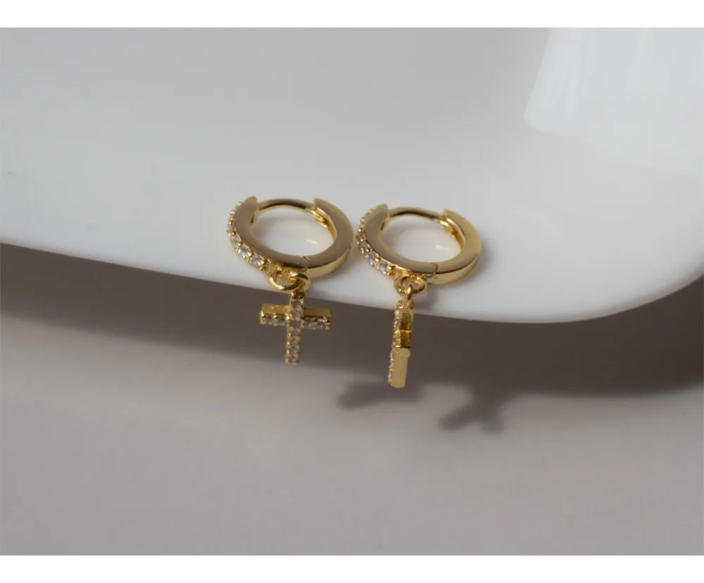 Серьги из стерлингового серебра 925 пробы, модные циркониевые кресты, Короткая подвеска, кольцо для ушей, милые дикие простые трендовые ювелирные изделия для девушек