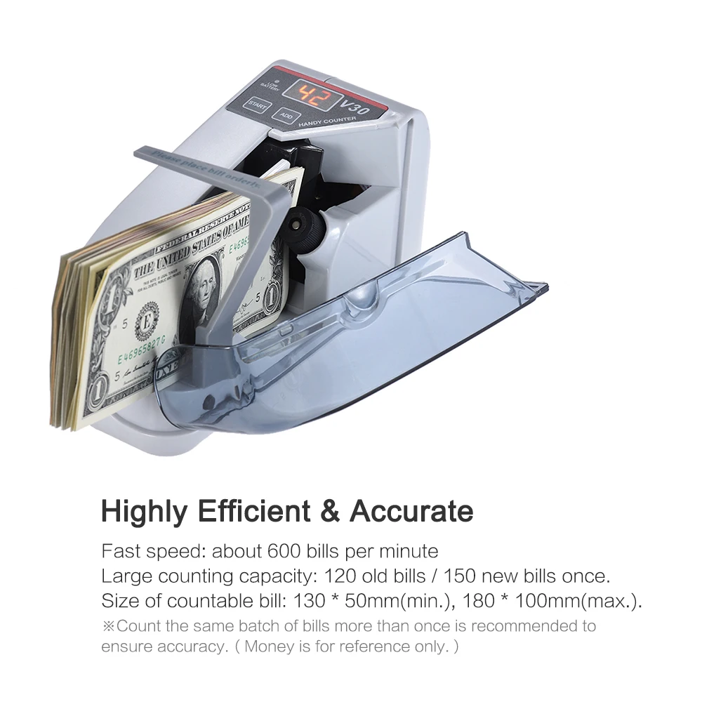 Mini Handy Bill Cash Banknote Counter Money Currency Counting Machine AC or Battery Powered |