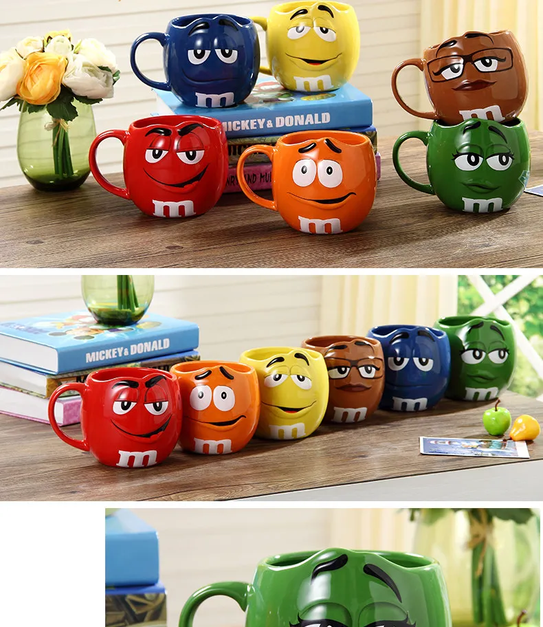 Кружки для молока, воды, чая, фарфора,, милые M& M's, мм, бобы, кафе, овсянка, кружка, чашки для питья, керамические цветные глазури, кофе