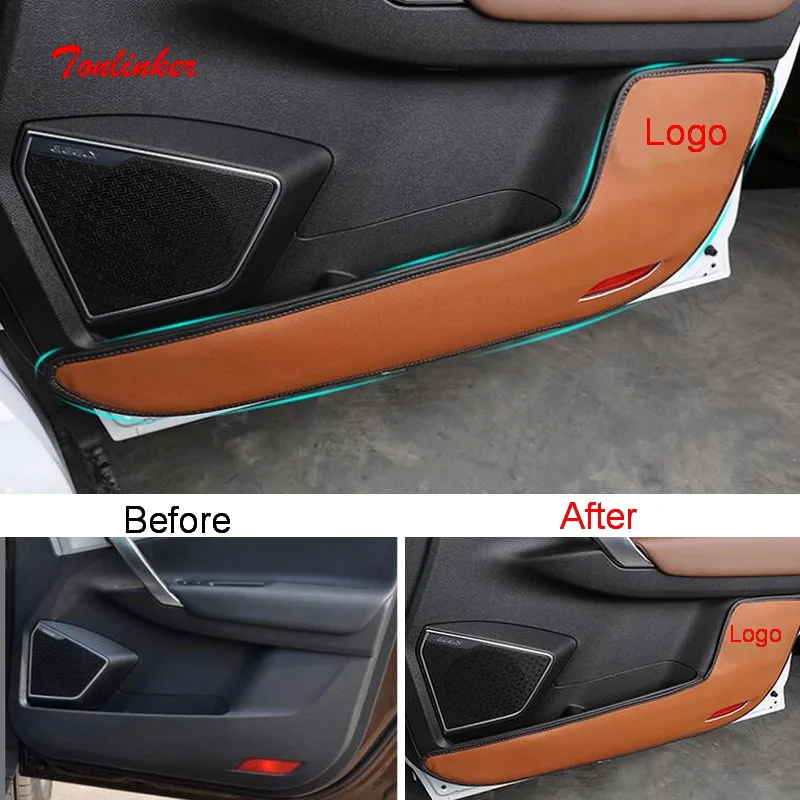 

Tonlinker Interior Car Door Anti-dirty Pad Cover stickers For Geely Atlas 2016-19 Car Styling 4 PCS PU Leather Covers sticker