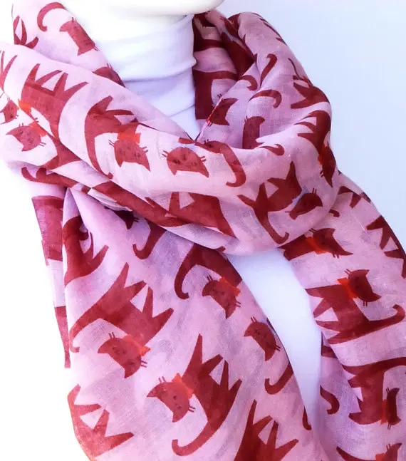 Cat Patterned Scarf, Shawls, Scarves, Women Fashion Accessories, Summer Scarf, Spring Scarf, Gift Ideas For Her For Mom