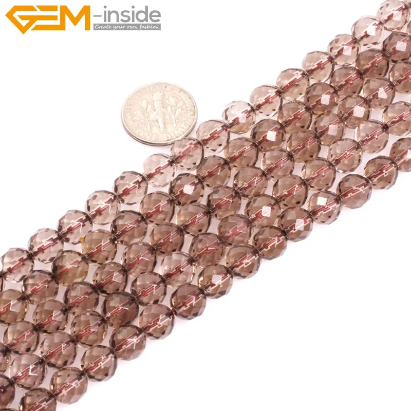 Круглые граненые дымчатые бусины класса ААА с драгоценным камнем внутри для