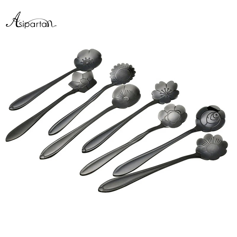 Asipartan 8 шт./компл. в форме цветка из нержавеющей стали десертная кофейная ложка
