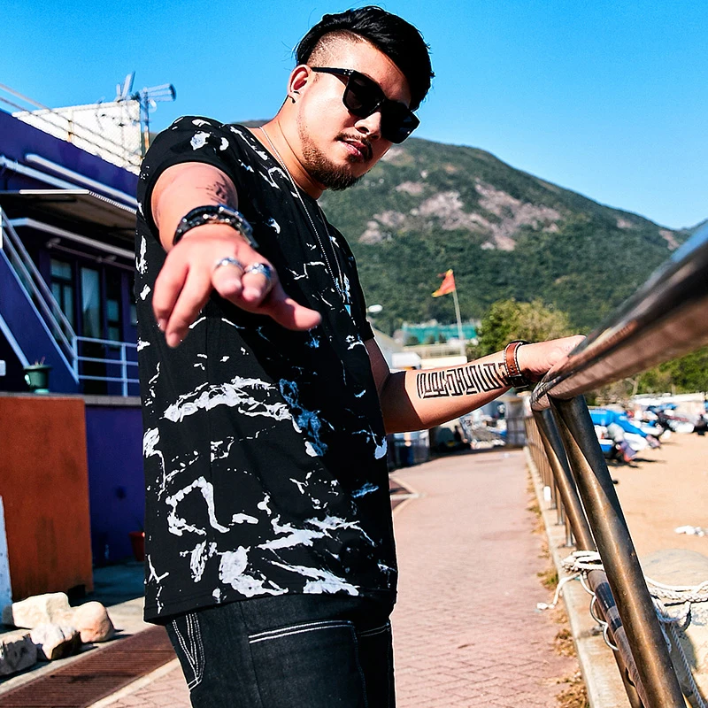 2018 Для мужчин черные футболки плюс Размеры 2XL-7XL футболка Homme летние шорты рукавом