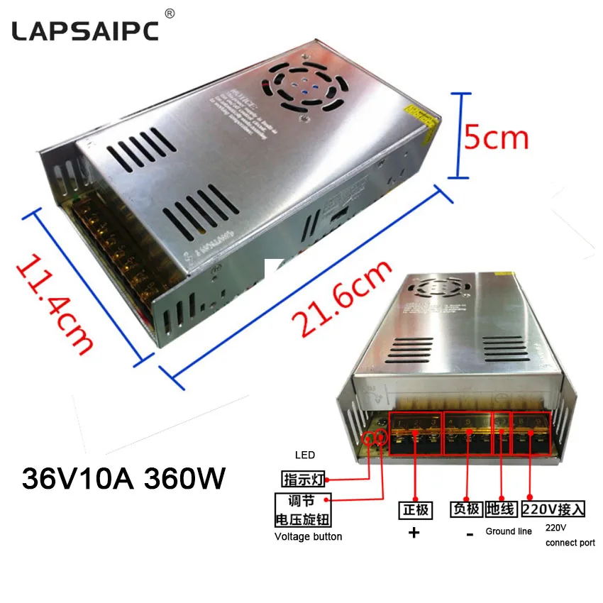 

Lapsaipc 360W 10A 36V Power Supply for CCTV Led Radio Lighting Transformers Universal Regulated Switching Power AC adapter
