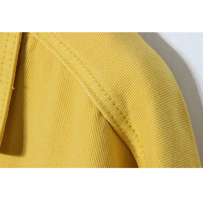 Женская джинсовая куртка с отложным воротником, желтая Свободная куртка из денима с карманами, весна-осень от AliExpress RU&CIS NEW