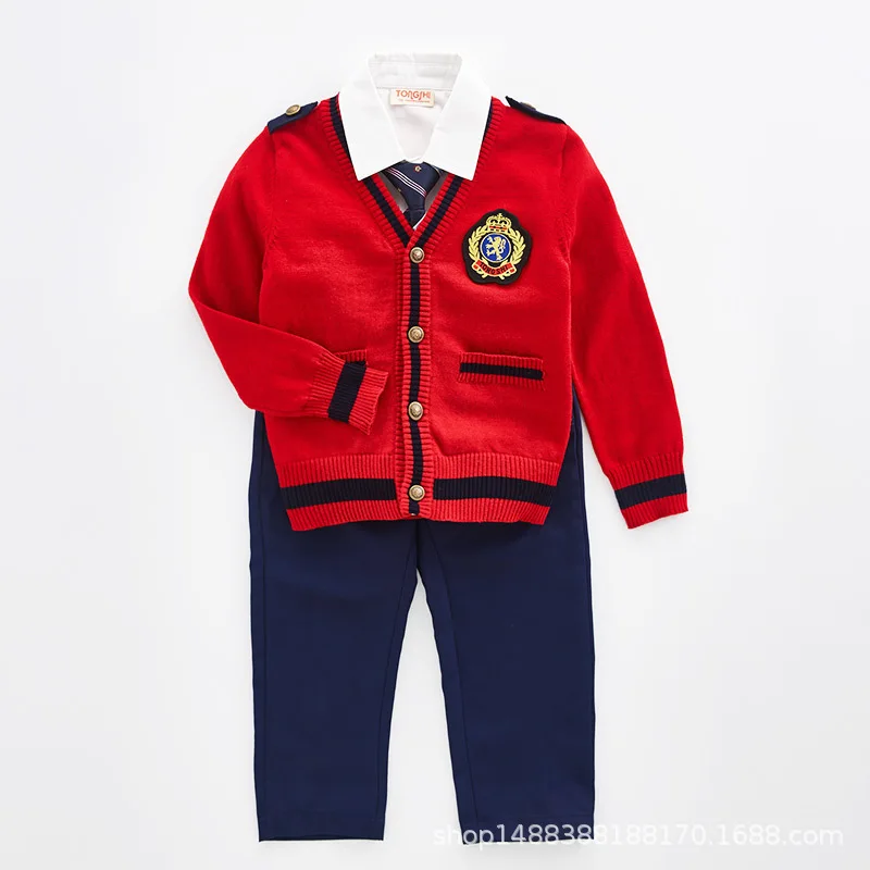 Детская осенняя школьная форма 4 шт. одежда с длинным рукавом детские тёмно синие