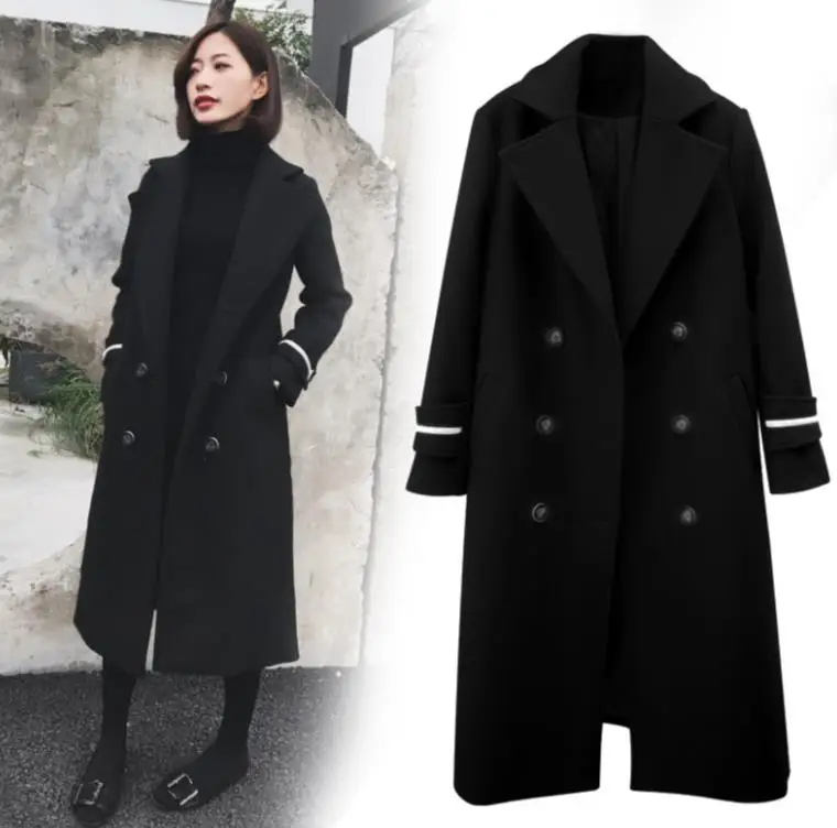 

long woolen coat female Double-Breasted Coat long Overcoats Winter Coat