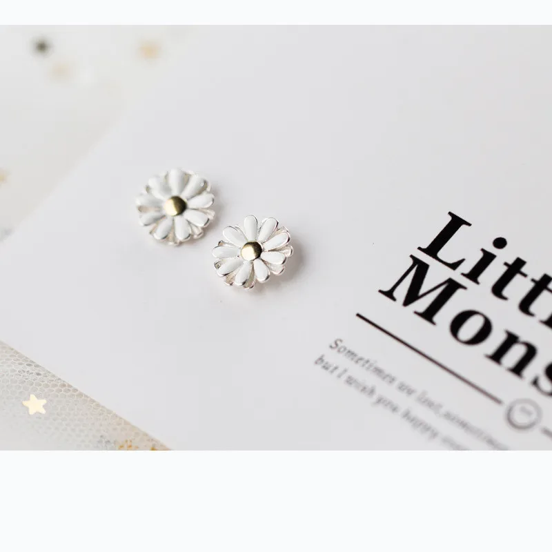 PONYKISS Romantic 100% 925 Sterling Silver Sweet Daisy Stud Earrings Women Fine Jewelry Accessory Birthday Party Gift | Украшения и