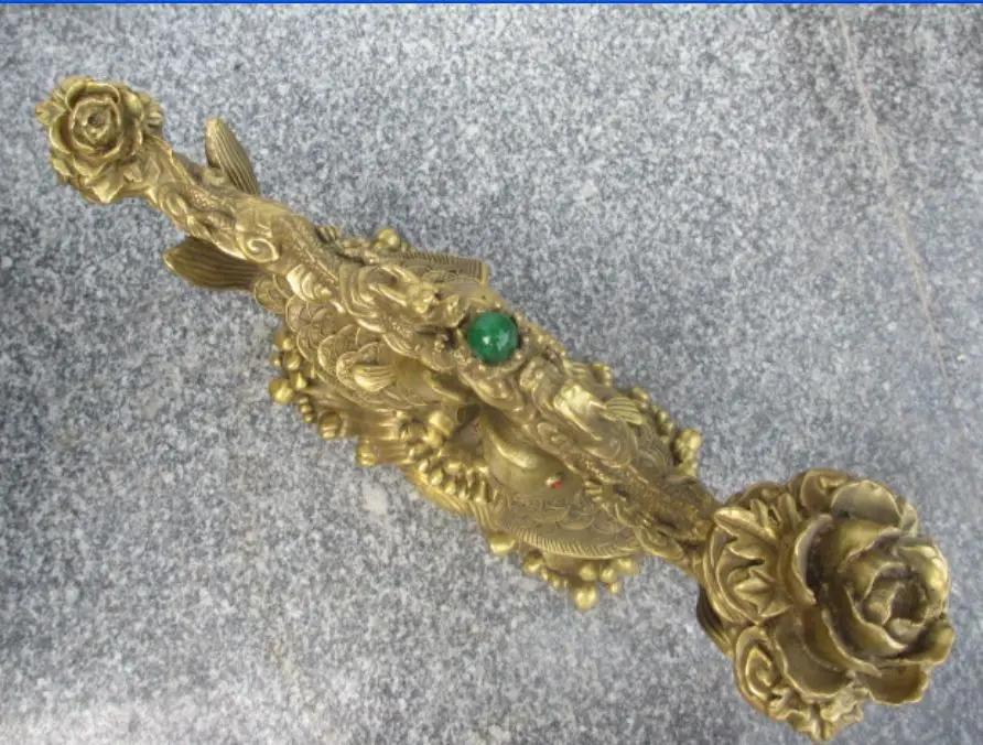 37 см * Большой Китайский бронзовый резьба карпа играть перл дракон ру йи