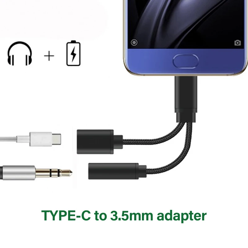 Кабель-адаптер для наушников type-C-3,5 мм для Xiaomi mi 6/note 3/mi x 2 2 в 1 usb type C-3,5 AUX аудио разъем адаптер для зарядного устройства