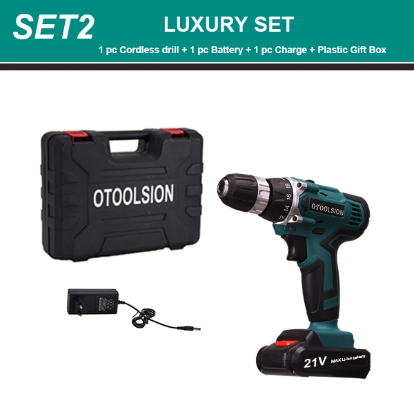 SET2 (1 pc battery) 21 в электрические электроинструменты 2 скорости аккумуляторная отвертка электрическая отвертка литиевая батарея дрель беспроводная дрель для DIY дома - Цвет: SET2 (1 pc battery)