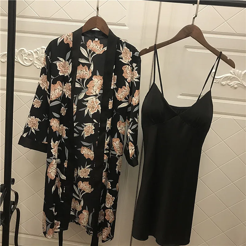 Herislim Silk Pajamas for Women Floral Contrast Color Pajama Set Summer 2019 Pyjamas Satin Sleepwear Mujer 2 Piece V-Neck Pijama | Женская