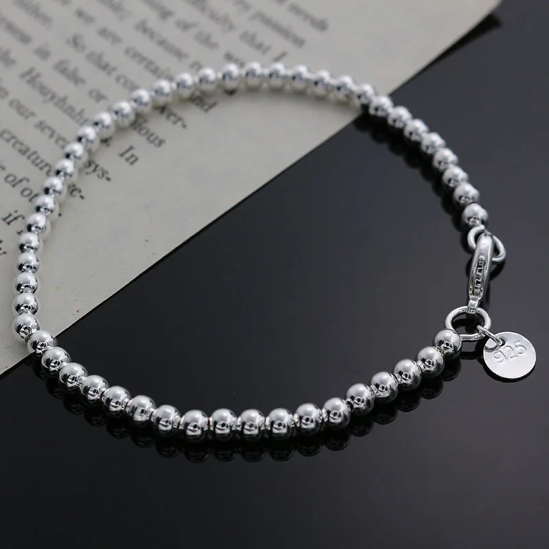 Фото , plated Silver exquisite bracelet fashion charm 4MM beads women hot sale cute silver  jewelry birthday gift H198 №1