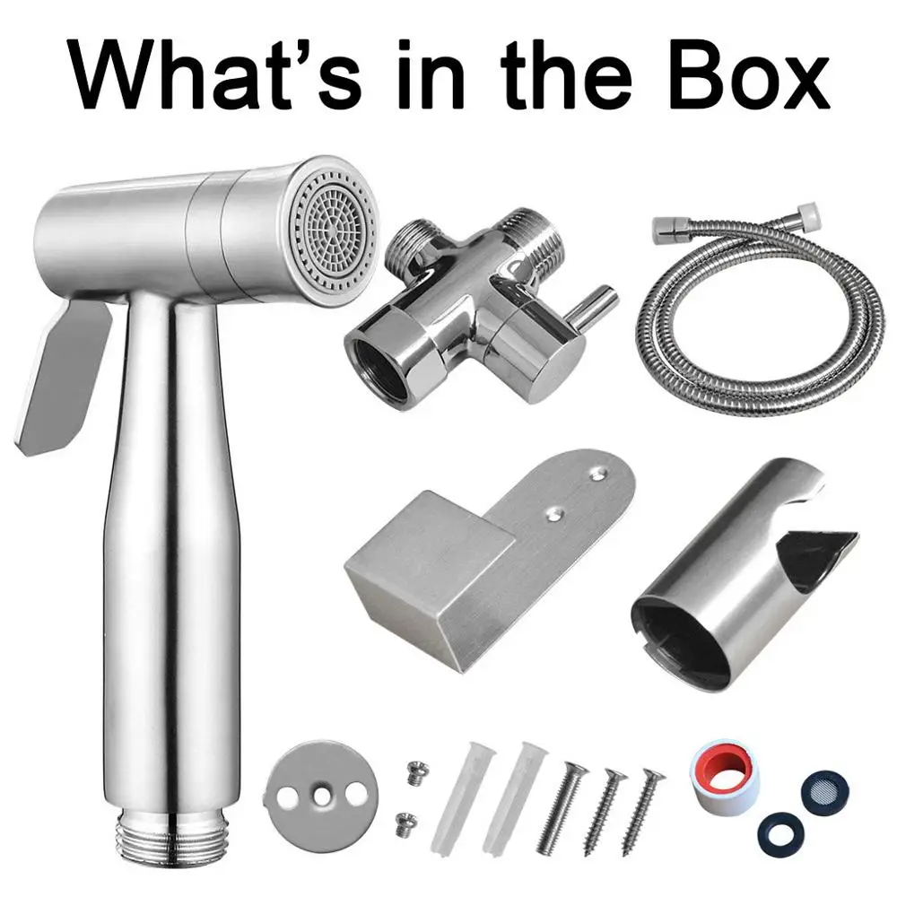 Bidet Sprayer Set Набор из нержавеющей стали для унитаза, биде, ручной гигиенический душ, портативный распылитель, пистолет, сиденье для унитаза, биде, ручной спрей от Atalawa - Цвет: Bidet Sprayer Set